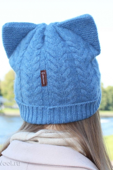 Шапка из кашемира с ушками голубая 750-UL-1