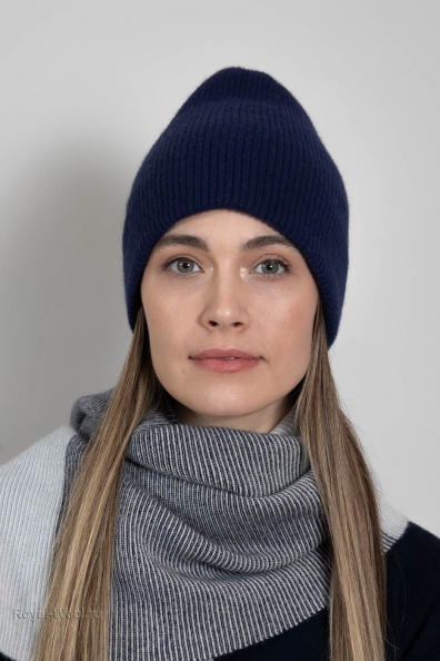 Синяя кашемировая трикотажная шапка бини 750-4-5