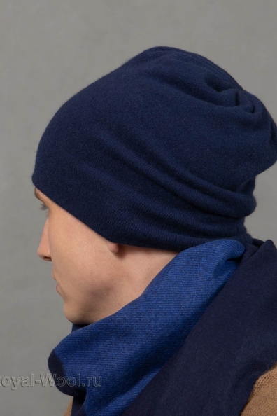 Кашемировая синяя шапка бини 750-M-53