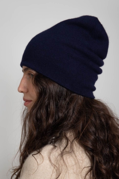 Шапка из кашемира синяя женская 750-MT-51