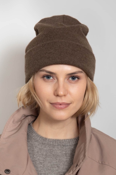 Шапка бини из пуха яка цвет капучино 195-1-SL-1