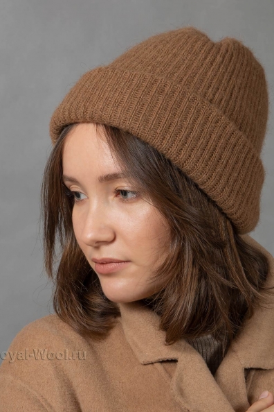 Зимняя вязаная шапка из верблюжьей шерсти с отворотом 193-0