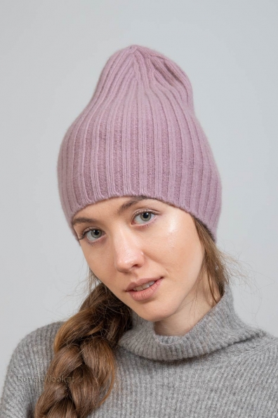 Розовая женская шапка из кашемира 750-1-13