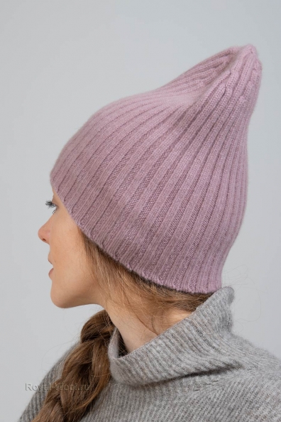 Розовая женская шапка из кашемира 750-1-13