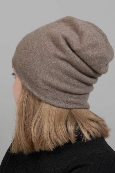 Женская шапка бини из кашемира темно-бежевая 750-SF-5