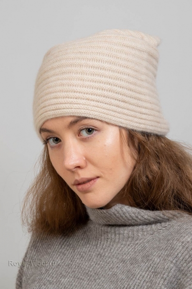 Шапка с ушками из кашемира светло-бежевая 750-UL-12