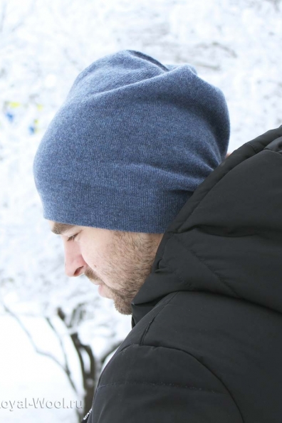 Мужская шапка бини серо-голубая 750-SF-6