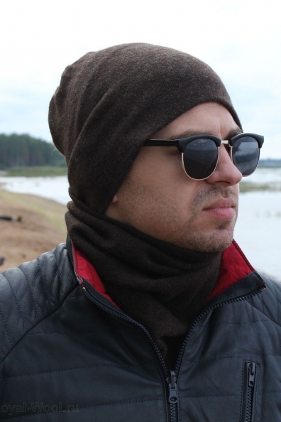 Шапка коричневая тонкая из шерсти яка 195-MT-8