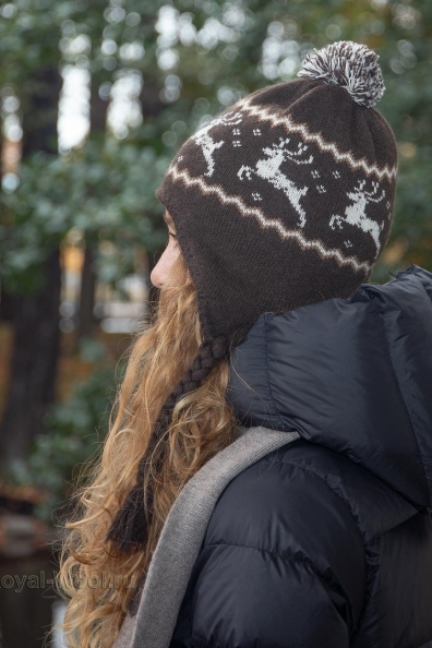 Шапка с ушками коричневая 195-8