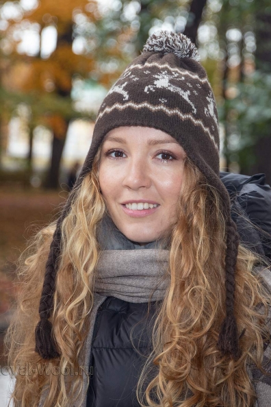 Шапка с ушками коричневая 195-8