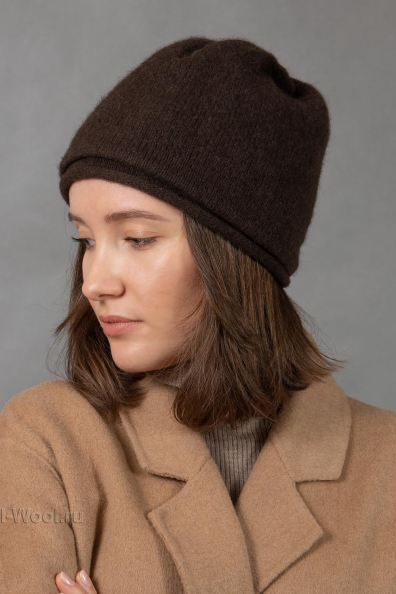 Шапочка коричневая из шерсти яка 195-MT-18