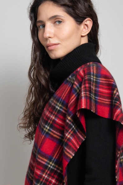 Шарф кашемировый красный в клетку 760-11