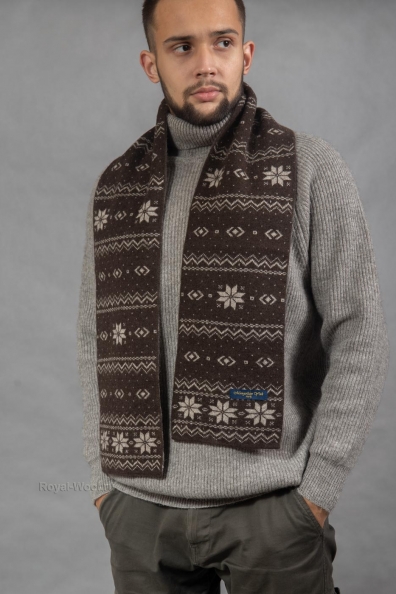 Шарф мужской коричневый рисунок снежинка 196-SF-15