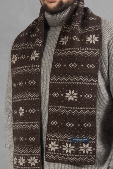 Шарф мужской коричневый рисунок снежинка 196-SF-15