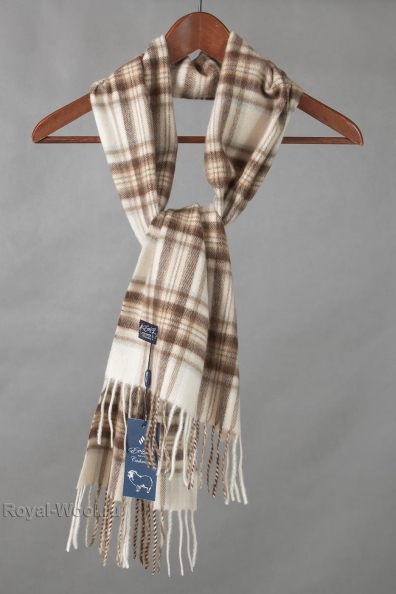 Шарф бежевый кашемир коричневая клетка 760-15