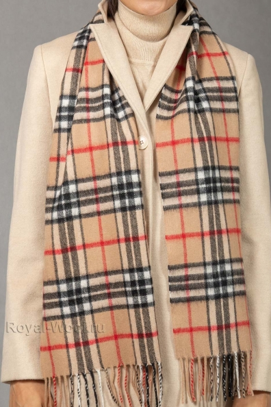 Бежевый клетчатый шарф принт в стиле «burberry» 760-27