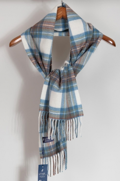 Шарф кашемировый бело-голубая клетка 760-13