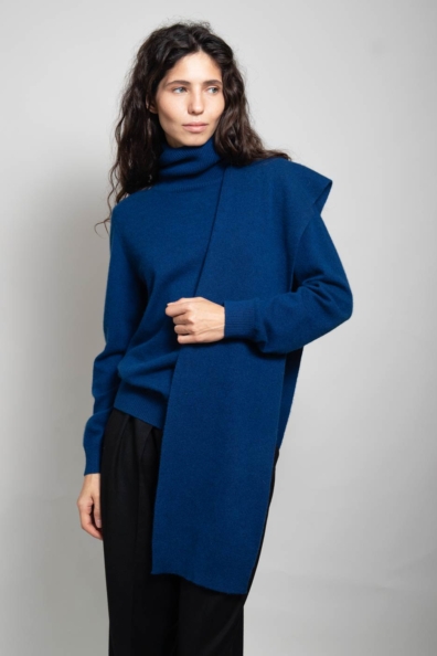 Синий шарф кашемир трикотажный 760-36