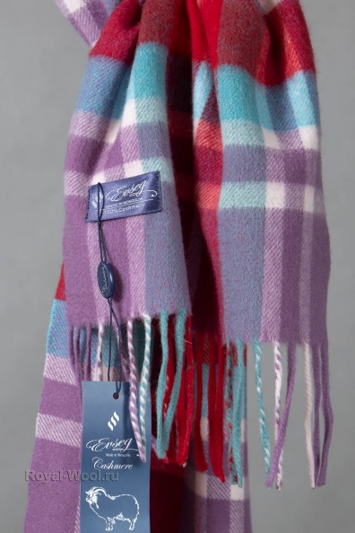 Красно-розовый клетчатый кашемировый шарф 760-37