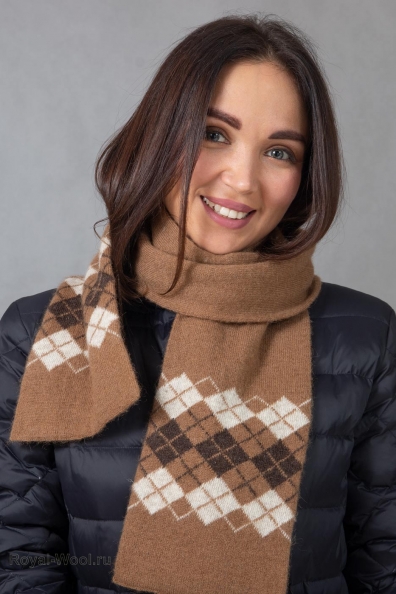 Шарф ромб верблюжья шерсть трикотажный 194-1