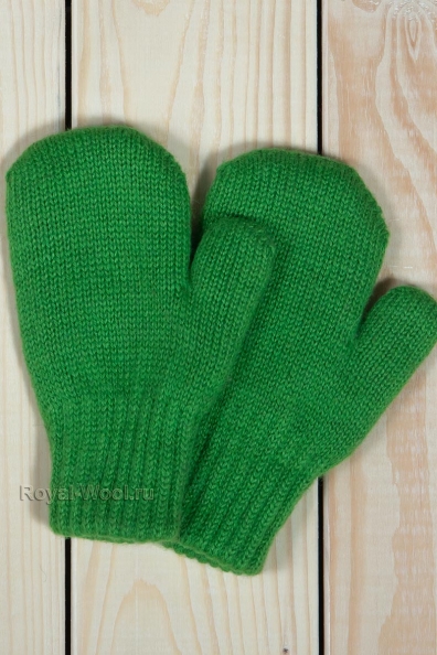Шерстяные зеленые детские варежки 107-9-5