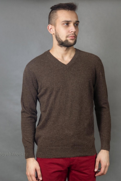 Коричневый тонкий пуловер овечья шерсть 402-3-1NF