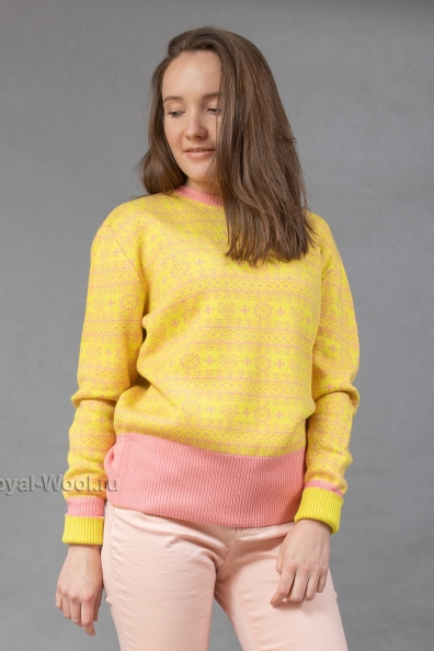 Шерстяной желтый свитер с рисунком арт. 405-U-3