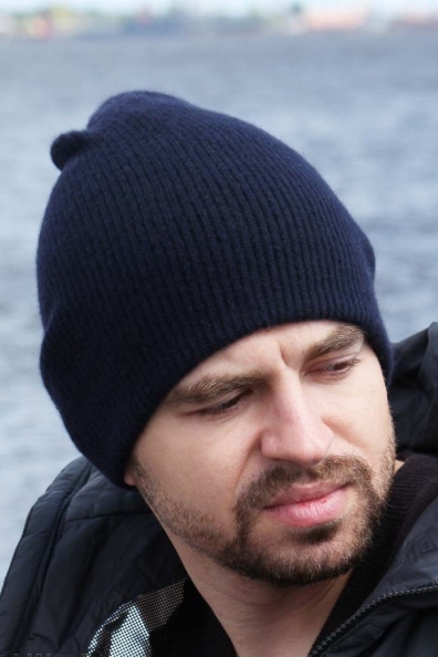 Зимняя мужская синяя двойная шапка 750-4-7M