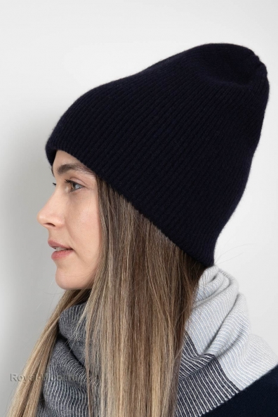 Темно-синяя кашемировая шапка 750-4-7
