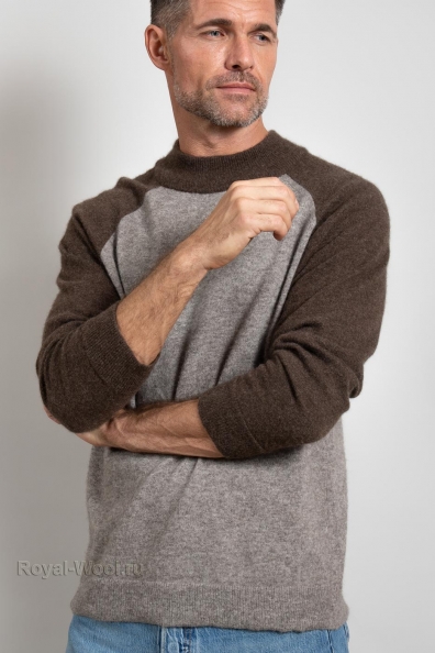 Шерстяной мужской серо-коричневый свитер 405-1NFM