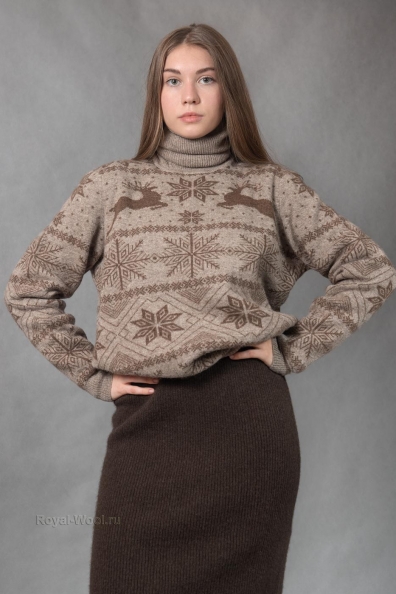 Свитер с оленями цвет капучино 1911-36-UL