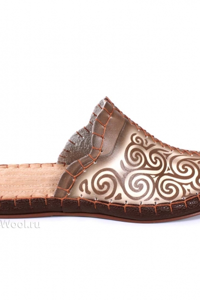 Тапочки кожаные с рисунком коричневые 215-3