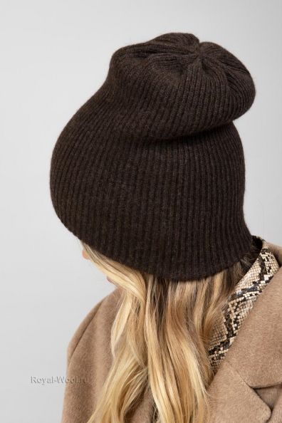 Теплая вязаная шапка на зиму шерсть ягнят 195-3-UL-2