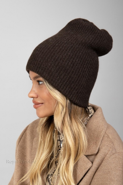 Теплая вязаная шапка на зиму шерсть ягнят 195-3-UL-2