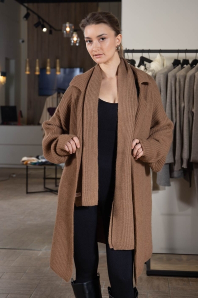 Вязаный женский длинный шерстяной кардиган 192-47-NR-1