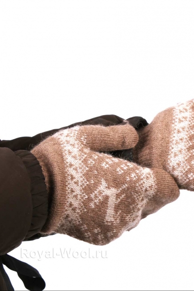 Варежки из верблюжьей шерсти с оленем 107-10-1