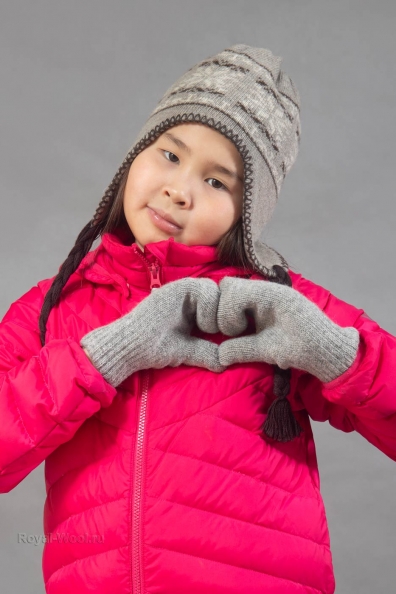 Серые варежки из шерсти яка детские 107-8