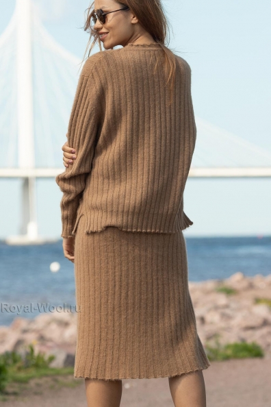 Юбка длинная с разрезом цвета «кэмел» 1911-98-1