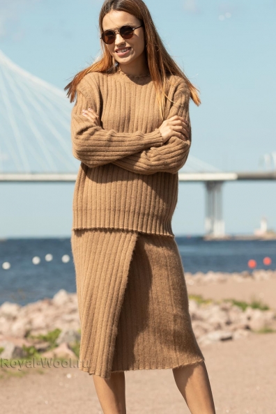 Юбка длинная с разрезом цвета «кэмел» 1911-98-1