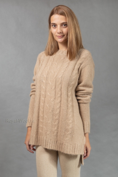 Джемпер с объемными косами светлый camel 192-25NR-5