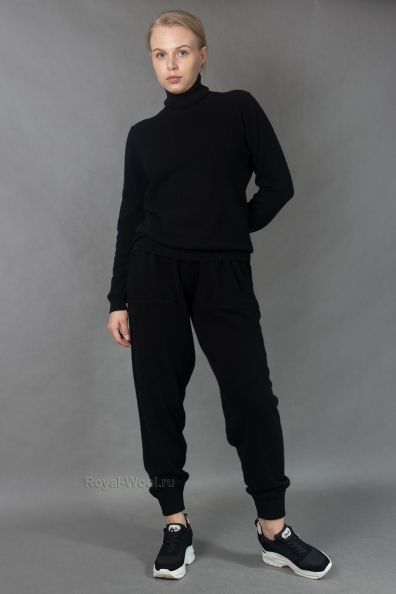 Кашемировые брюки черные женские 186-M-5