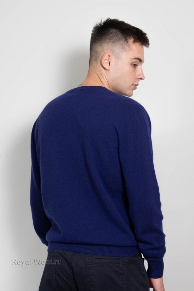 Темно-синий кашемировый мужской джемпер 713-E-3