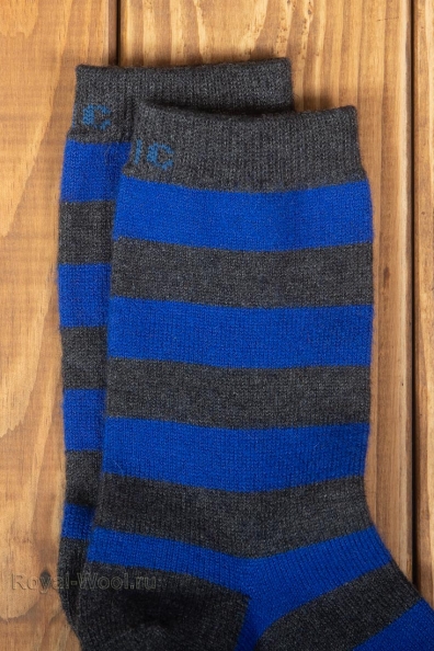 Сине-черные шерстяные носки в полоску 1113-7
