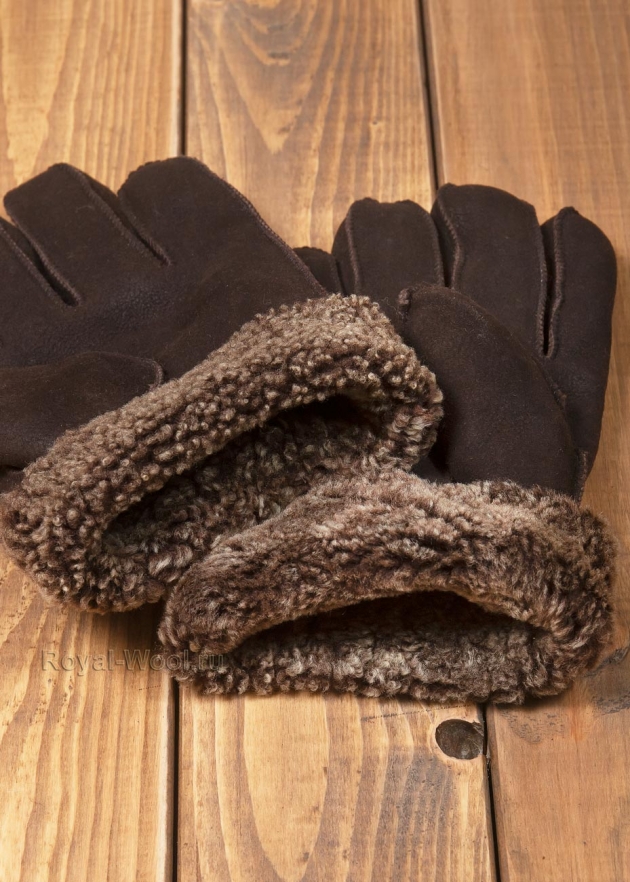Мужские темно-коричневые перчатки овчина