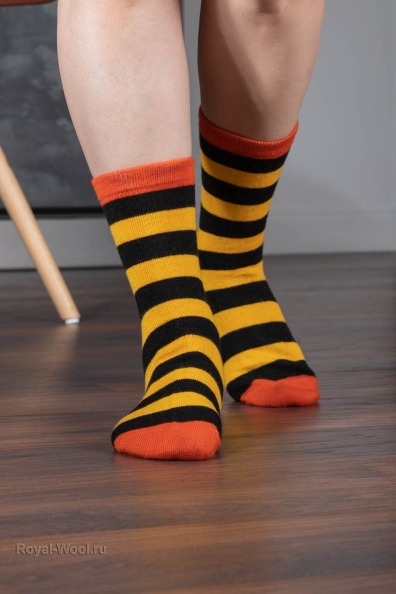 Желтые шерстяные носки полосатый принт 1113-5