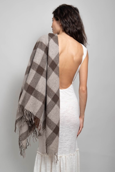 Клетчатый палантин платок из монгольского яка 1131-2-15