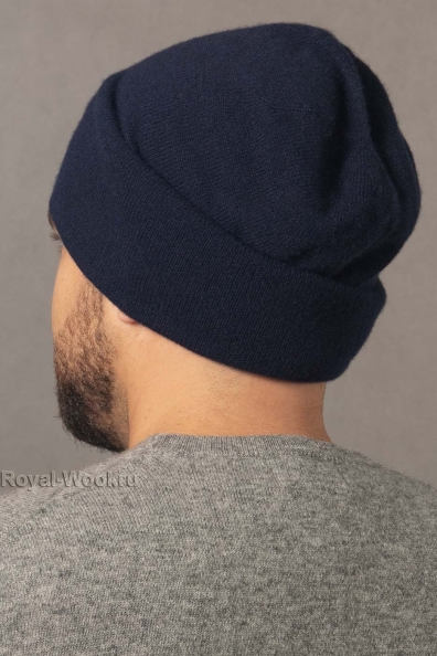 Легкая тонкая мужская шапка синяя 750-4-19M
