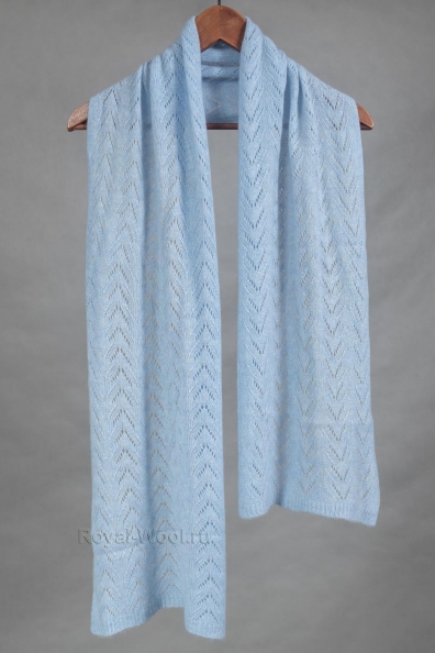 Голубой кашемировый шарф-палантин ажурный 154-3-9