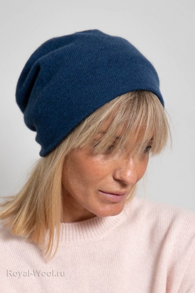 Двойная шапка голубой кашемир 750-4-19