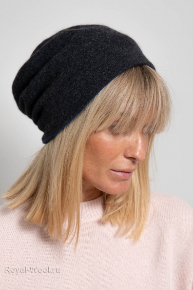 Двойная шапка голубой кашемир 750-4-19